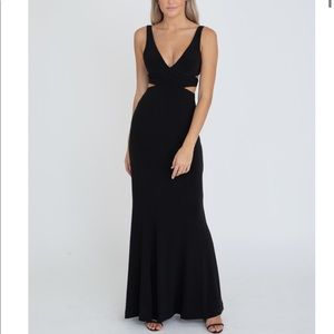 **Faviana Black Maxi Gown With Cutouts**